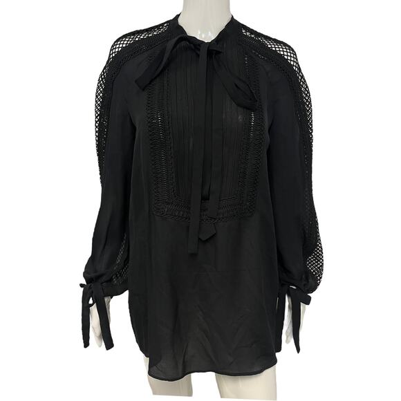 ELIE SAAB Black Silk Embroidered Mesh Long Sleeve Blouse Tops Size EU 42 US 10 - Picture 1 of 4
